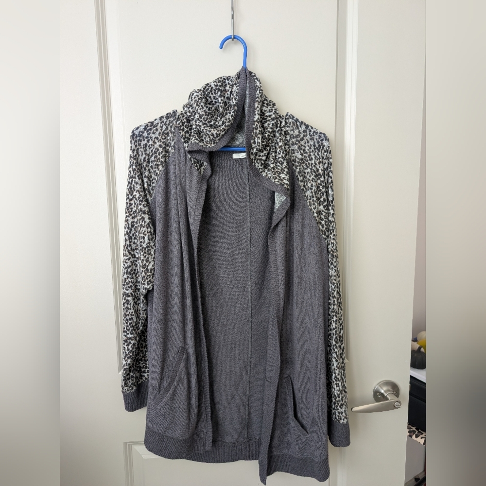 Maurices Charcoal and Leopard Print Cardigan